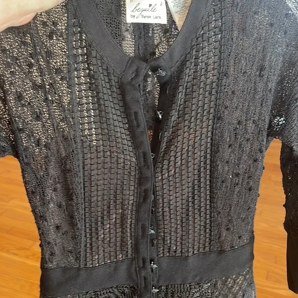 BEGUILE by Byron Lars absolutely stunning sheer knit dress with nude lining. EUC